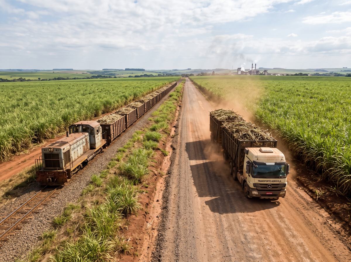 Camino de tierra estabilizado con FixRoad® atravesando un cultivo agroindustrial