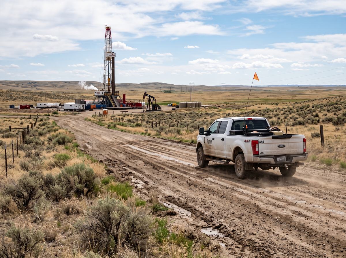 Vía de acceso en un campo petrolero estabilizada con FixRoad®